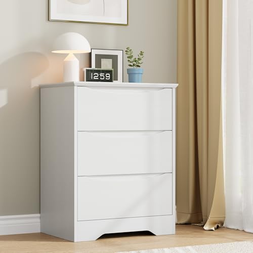 Garvee Wooden Dresser with 3 Drawers, Tall Modern Closet with Deep Storage, Large Chest of Drawers with Wide Top, Long Storage Dresser for Bedroom, Li