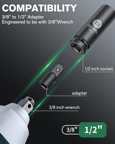 Ginour Impact Socket Set 1/2 Inch, 17PCs Drive Master Deep Impact Socket Set 10mm - 32mm, Metric, Cr-Mo, 6 Point, with 3/8'' to 1/2'' Adapter 6 Ginour Impact Socket Set 1/2 Inch, 17PCs Drive Master Deep Impact Socket Set 10mm - 32mm, Metric, Cr-Mo, 6 Point, with 3/8'' to 1/2'' Adapter - Image 6