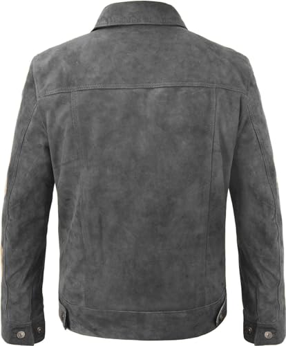 Image of Suede Leather Trucker Jacket Men - Mens Western Style Cowboy Suede Leather Coat - Vintage Motorcycle Jacket
