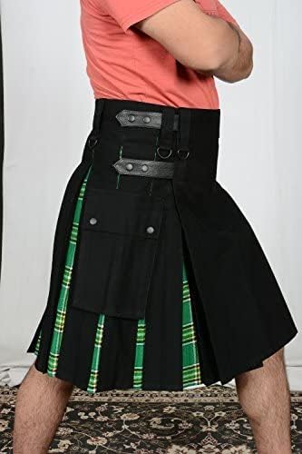 Men ' s Hybrid Utility Kilt Black & Irish Tartan - Image 3