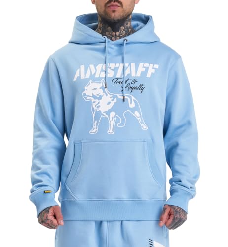 Amstaff Herren Logo 2.0 Hoodie | Baumwolle, Kapuze, Reißverschluss | Lockere Passform | Atmungsaktiv | Hellblau S