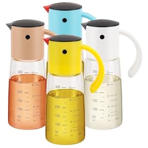 Vucchini Olive Oil and Vinegar Dispenser Bottle Set of 4 – Automatic Flip Cooking Oil Dispenser Kitchen Soy Sauce Dispenser Cruet Container 10oz