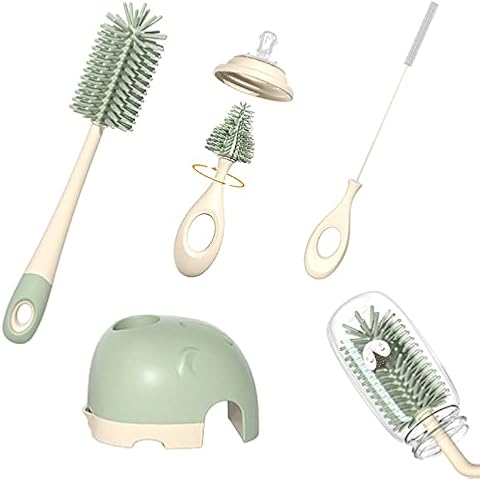 Baby Bottle Brush, Long Handle Silicone Bottle Brush Baby Bottle Brush Set for Baby Breast Pumps, Nipples, Breastmilk Storage Bag, Reusable Straws, Sippy Cups Bottle Brush with Stand Cover