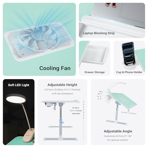 Image of iXTRA Adjustable Laptop Lap Desk with Cooling Fan USB Light for Adults