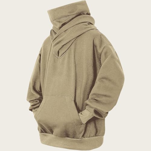 Men's Fleece Hoodies Fashion Cowl Neck Hoodies Pullover Warm Loose Hooded Sweatshirt Embroidered Pattern Sweatshirts2