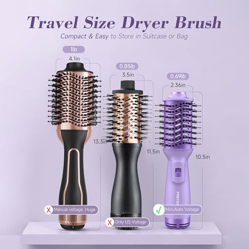Image of PRITECH Hot Air Brush, 4-in-1 One Step Hair Dryer and Styler Volumizer, Dual Voltage 110V-220V, Oval Shape, Travel, Corded Electric