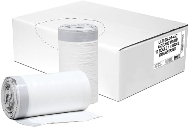Miniatura 2 de Ultrasac Bolsas de basura blancas con cordón de 8 galones de 0.9 milésimas de pulgada de grosor  20 x 29 pulgadas  Paquete de 45  Para baño,