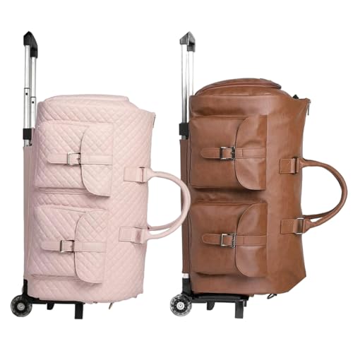 Sac de duffle à roulettes en PU brun avec sangle réglable confort