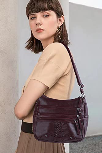 Image of ELDA 10 Pockets Crossbody Purse for Women Medium Pocketbooks Ladies Soft PU Leather Shoulder Bag Ladies Top Handle Satchel