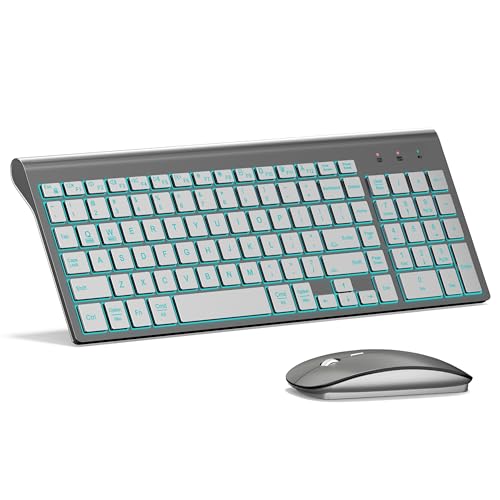 Image of Wireless Backlit Keyboard and Mouse Ultra Slim Combo, TopMate 2.4G Silent Compact 2400DPI Mouse and Scissor Switch Keyboard Set, Batteries Included, for PC /Laptop /Windows /Mac /Gaming - BL Gray Silver
