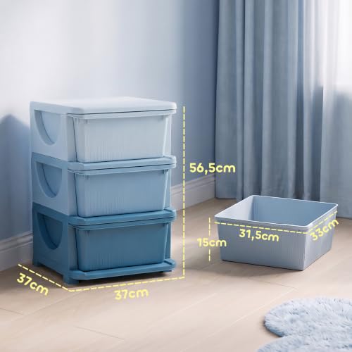Miniatura 3 de Homcom Torre De Almacenamiento Infantil Con 3 Cajones, Organizador De Juguetes Para Niños De 3 Años, Con Bordes Redondeados Y Asas, Para Guardería, Sala De Juegos, Dormitorio, 37x37x56,5 Cm, Azul