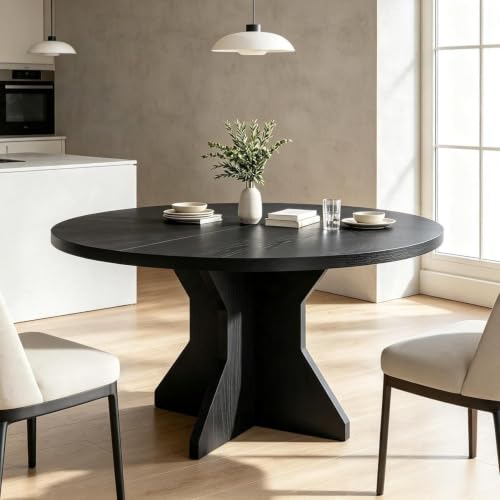 DobleePy 47" Wooden Round Dining Table for 4‑6, k-Shape Black