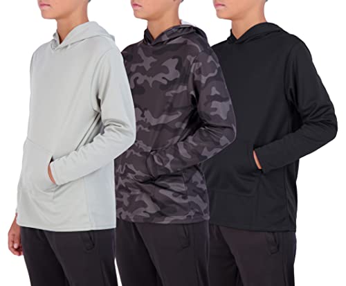 3 Pack: Boys Hoodies Sweatshirts Girls Youth Boy Teen Mesh Dry Fit Long Sleeve Active Athletic Hoodie Sweatshirt Pullover Tops Gym Clothes Workout Wicking Kids Plain Warm Soft Kid -Set 7, L (10/12) #TOP16