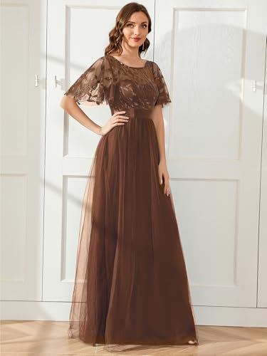 Image of Ever-Pretty Sequin Formal Prom Dresses for Women Ruffle Sleeves Empire Waist A-Line Long Mother of Bride Dress 00904