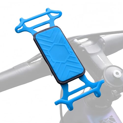 SUKOUSRAM Bicycle Phone Mount, Silicone Handlebar Phone Holder with Bracket, Universal Bike Mount (Blue)