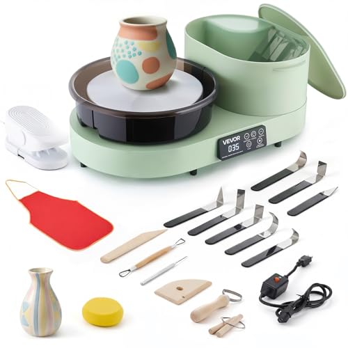 VEVOR Pottery Wheel for Adults, 11" Aluminum Turntable, 450W Electric Table Top Pottery Wheel with Foot Pedal, 30-300 RPM Adjustable Speed, Aluminum Body, for Beginners, DIY Clay Art Craft, Green