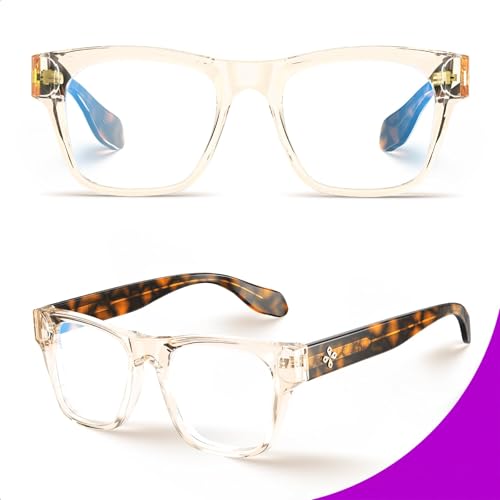 Image of VISOONE Square Blue Light Blocking Glasses TR90 Clear Lens for Women Men BONA