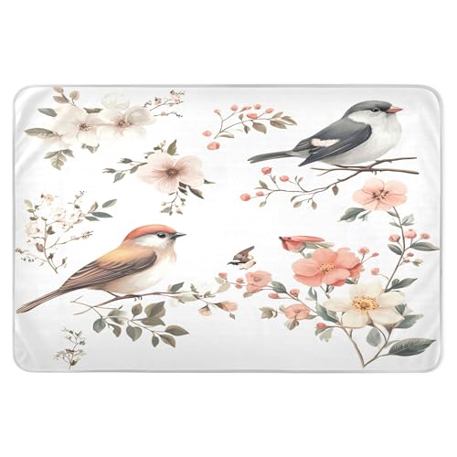 Takiito Vintage Birds Flowers Bed Pad Reusable Bed Underpad Washable Waterproof Leak-Proof Quick Dry Incontinence Pee Pad for Toddlers Kids Adults Pets 34x52 in