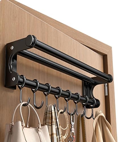 Wall Mount Kitchen Door Storage Shelf with Hooks, Space-Saving Rack for Clothing & Kitchen Utensils, Easy to Clean Hanging Holder (B, 50CM)