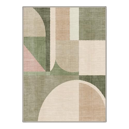 Image of BEIMO Area Rugs 5x7 for Living Room Bedroom, Geometric Blocks Print Pattern Modern Abstract Machine Washable Rug, Large Soft Low Pile Floor Carpet with Non Slip Backing for Dining Room, Sage Beige