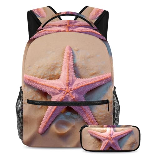 Cartable grande capacité Rose Étoile de mer pour les cours et les vacances des jeunes