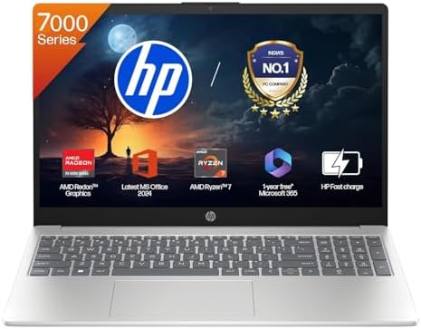 HP 15 Laptop, AMD Ryzen 7 7730U (16GB DDR4,512GB SSD) Anti-Glare, Micro-Edge,15.6”/39.6cm, FHD, Win11, M365 Basic(1yr),Office Home24,Silver,1.59kg,FHD Camera w/Privacy Shutter, Backlit KB, fc0390AU