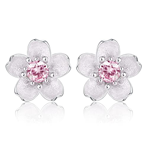 KRFY Ohrstecker S925 Sterling Silber Kirschblüten Blume Weiß Rosa CZ Knorpel Hypoallergen Ohrstecker Für Damen Mädchen Kinder Cover
