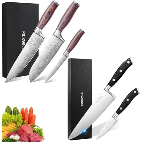 PICKWILL 5 PCS Kitchen Knife Set, Chef Knife Set, Professional Kitchen Knife Set with Wooden Handle, Elegant Gift Box for Home or Restaurant Cover