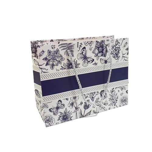 Small Casual White Blue Pattern Gift Bag Decorative Gift Bag Perfect for Events and Celebrations