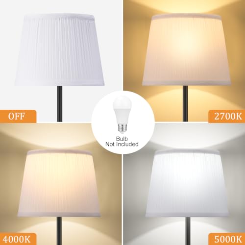 Image of Ambimall 60'' Modern Floor Lamp with Shade, Tall Lamps for Living Room, Bedroom, Office, Dining Room, Pleated Fabric White Lampshade(Without Bulb)