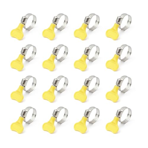 Image of 16PCS Stainless Steel Clips Assorted, 4 Size 10mm-44mm Hose Clips Set, Tightening Pipe Clips with Plastic Handle, Adjustable Hose Clamps, Key-Type Pipe for Securing Home Gas Flexible