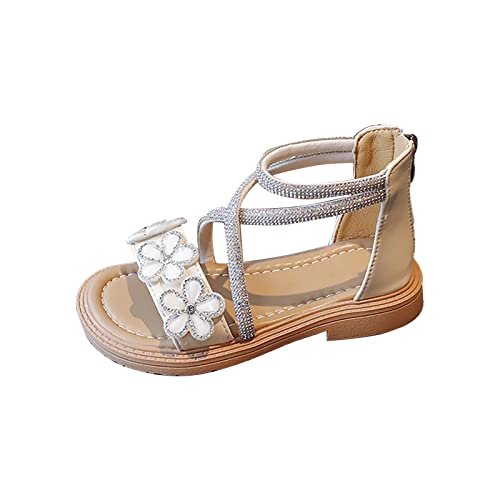 Cute Toddler Sandals Children's Girls Summer Sandals With Zipper Flower Rhinestone Open Toe Sandals Baby Sandals Size 4
