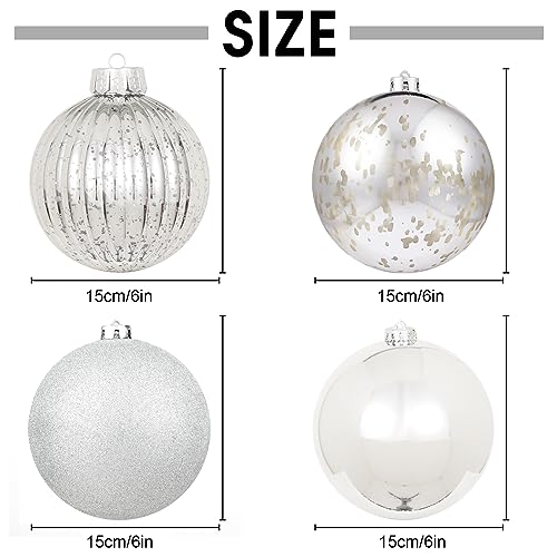 6in Large Christmas Ornaments Shatterproof Christmas Ball Ornaments Giant Xmas Tree Decoration Decorative Hanging Mercury Balls for Party,Home,Holiday (Silver,4pc) by SUNSHINE DECOR - Image 2