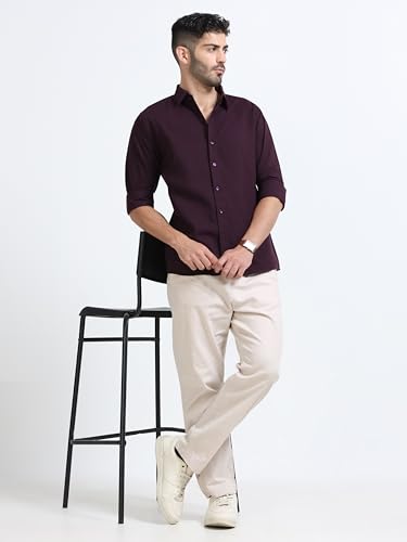 Image of Men's Solid Casual Shirt, Cotton Blend, Regular Fit, Spread Collar, Full Sleeve, Button Closure Perfect for Casual & Office Wear