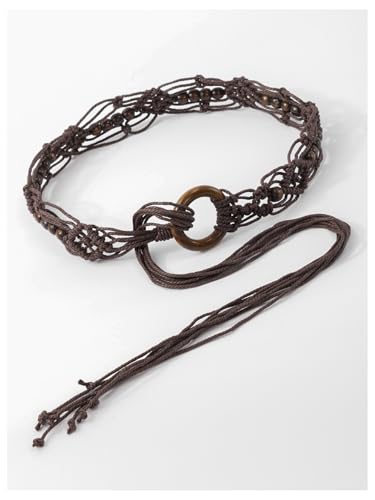 COZYEASE Women's Crochet Beaded Waist Belt Hollow Out Ring Linked Boho Robe Belts2