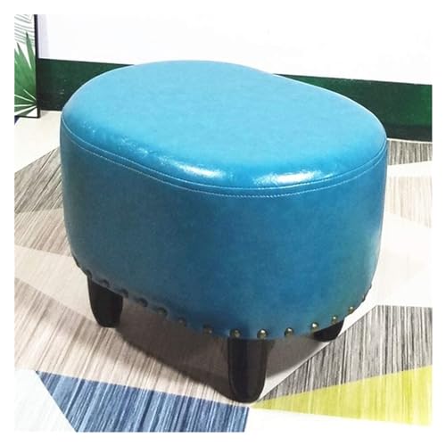 Reposapiés Plegable, reposapiés otomano de 16 Pulgadas, reposapiés pequeño de Cuero sintético, reposapiés Ovalado de Madera, reposapiés tapizado Moderno para Dormitorio (Azul Claro
