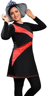 Orange Burkini Black Women 3 Piece Long Vest Pants Bonnet