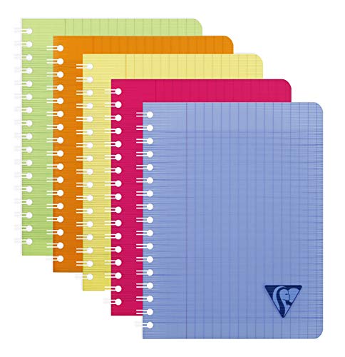 Clairefontaine 328716C Collection Linicolor Fresh Un Cahier à Spirale - 17x22 cm - 180 Pages Grands Carreaux - Papier Blanc 90 g - Couverture Polypro Transparent Couleur Aléatoire