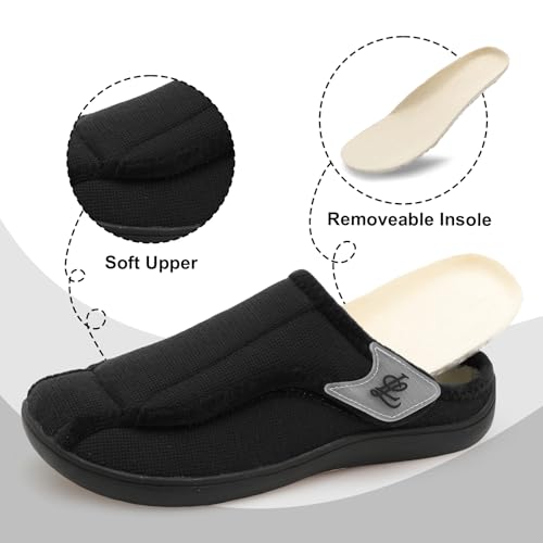LeIsfIt Mens Slippers Wide Diabetic House Slippers Adjustable Slip On Warm Bedroom House Shoes for Edema Swollen Feet Indoor Outdoor Slipper4