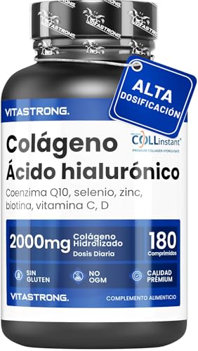 COLAGENO HIDROLIZADO 2000mg Vitastrong, COLLinstant Colágeno Hidrolizado y Acido Hialuronico con Biotina, Coenzima Q10, Zinc, Selenio, Vitamina C, Vitamina D, Fórmula Eficaz