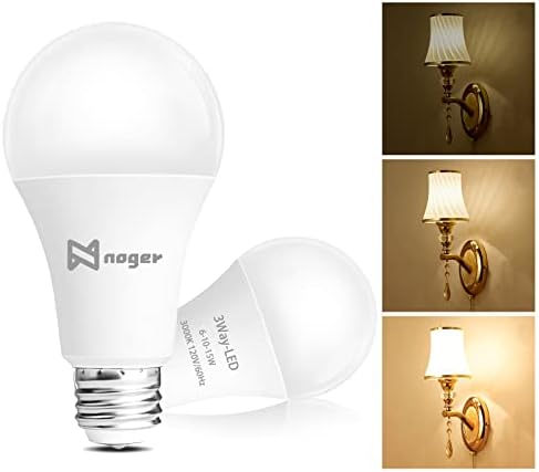 Noger 3 Way Light Bulbs A19, 30 70 100W Equivalent, 3000K Soft White, 3 Way E26 Light Bulbs for Reading, 500-1200-1600LM, 2 Pack