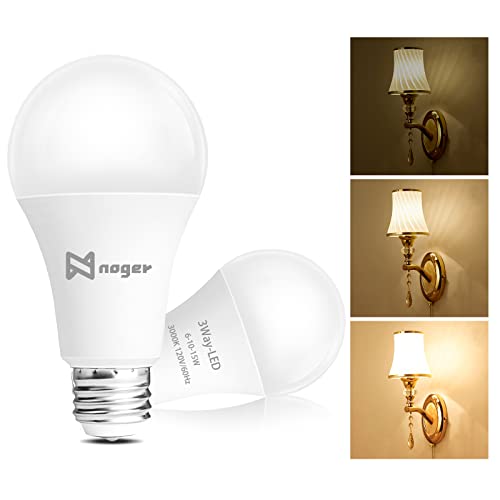 Noger 3 Way Light Bulbs A19, 30 70 100W Equivalent, 3000K Soft White, 3 Way E26 Light Bulbs For Reading, 500-1200-1600Lm, 2 Pack #TOP29