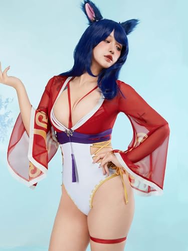 haikyuu Women Anime One Piece Swimsuit Cross Straps Cosplay Bathing Suit with Chiffon Cover-up and Ears3