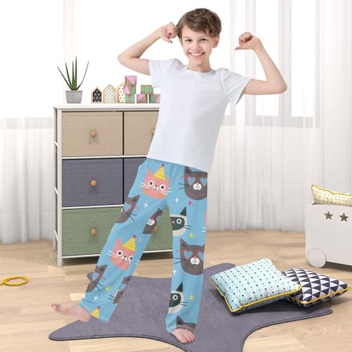 Cat in Hat Boys Pants Boys Athletic Pants Long Pant for Boywith Pockets Wide-Leg Size 6-14Y 5