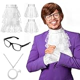 6 Pcs Halloween 70s Swinger Costume Men Short Brown Funny Wig Male Symbol Necklace White Lace Collar and Glasses for 70s Halloween Party Outfit Accessories