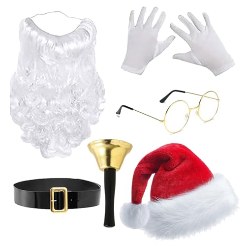 GKYQVE Traje de Papá Noel, sombrero de Navidad y lentes, juego de barba para despedida de soltero para juegos de rol, disfraz de Navidad