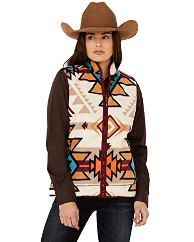 HOOEY Women’s Reversible Fleece Vest with Pockets (Medium, Burgundy Cream Aztec)