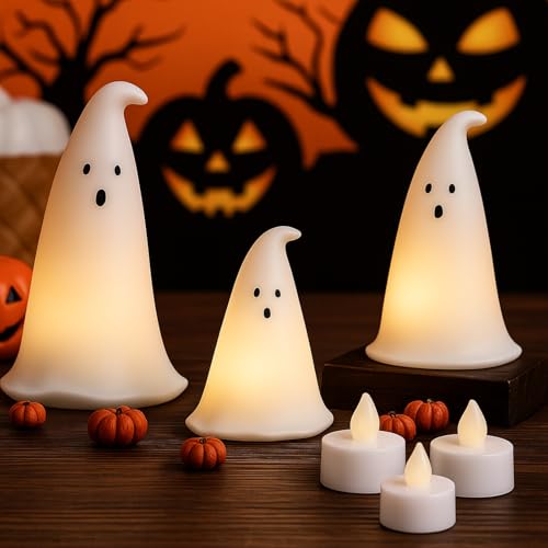 Figurines de fantôme d'Halloween sans vraie flamme pour décoration sécurisée en résine