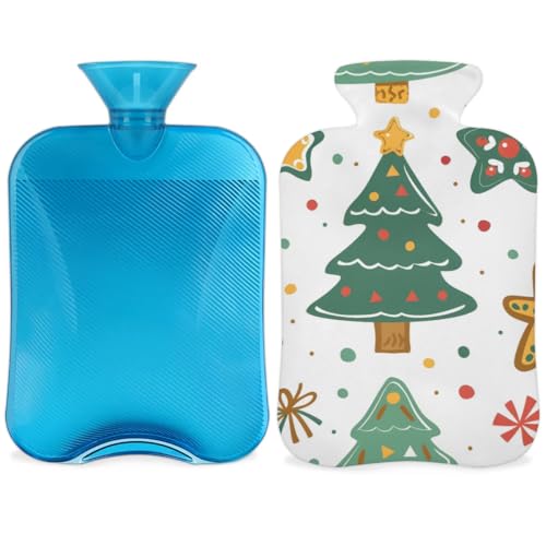 Hot Water Bottle with Soft Cover,2L Retro Tree Christmas Hot Water Bag for Hot and Cold Compress, Hand Feet Warmer, Rubber Hot or Cold Water Bottle Halloween Christmas Decorations