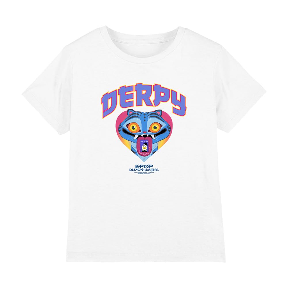 KPOP Demon Hunters Derpy Collegic T-Shirt Bambini, Bianco, 12–13 A